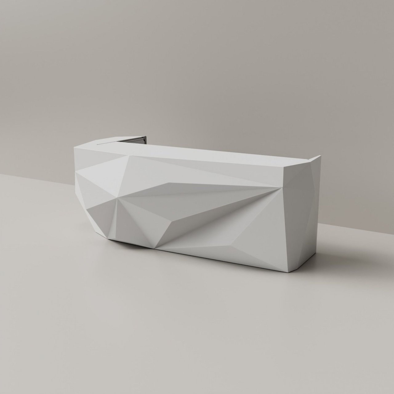 Theke-polygonal-aus-weißem-Mineralwerkstoff