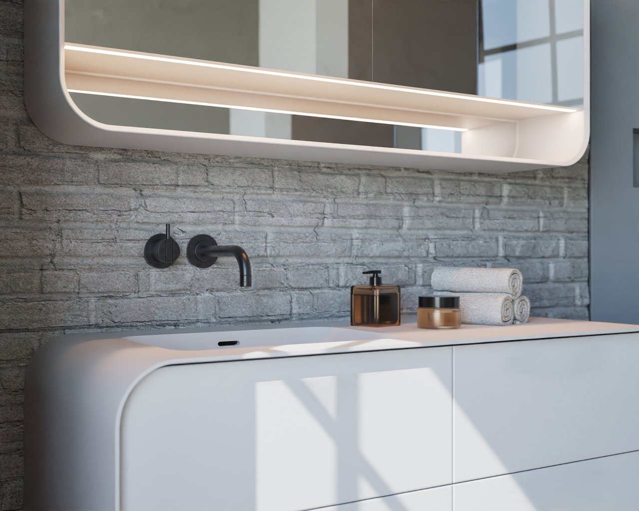 weißer-waschtisch-von-hasenkopf-mit-beleuchtetem-badezimmerspiegel